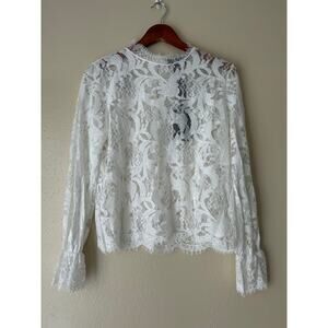 Rain White Lace Long Sleeve Top Size Medium
